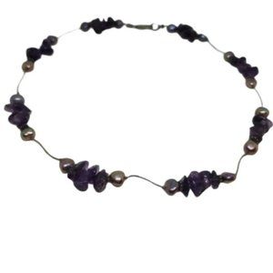 VTG 925 Stamped SS Purple Gemstone Pearl Choker
